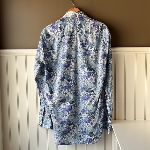 HORACE HUGH Blue Floral Print Button Down Shirt Size 17 - Picture 7 of 11